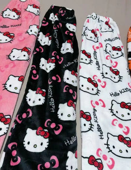 Sanrio Hello Kitty Y2k Kawaii Anime Flannel Pajamas Women'S Warm Woolen Cartoon Casual Home Pants Autumn Winter Fashion Trousers