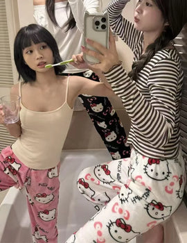 Sanrio Hello Kitty Flannel Pajamas Christmas Fashion Warm Plush Trous Cartoon Casual Home Pants In Autumn Winter pajama pants
