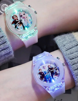 Disney Girls Kids Watches Children Watch Frozen Princess Aisha Sophia Luminous Student Colorful LED Light Women Lady Clock