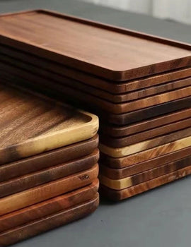 "Natural Wooden Rectangular Tray – Stylish Fruit & Snack Storage Plate for Home & Hotel Serving"