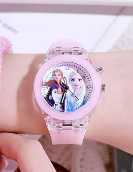 Disney Girls Kids Watches Children Watch Frozen Princess Aisha Sophia Luminous Student Colorful LED Light Women Lady Clock