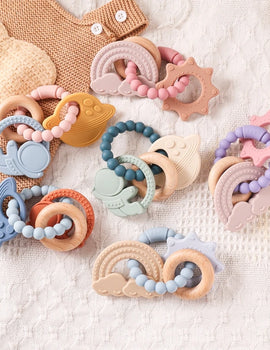 1pc Silicone Teether,Food Grade Baby 0-12 Toys,ToddlersTeething Ring Sensory Toys,Silicone Planet Teether Bracelet Accessories