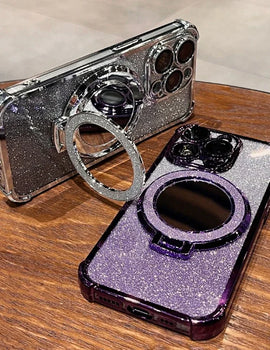 Plating Airbag Glitter Bracket Magsafe Case for iPhone 15 16 Pro Max 15 Plus Luxury Mirror Cover for iPhone 11 12 13 14 Pro Max
