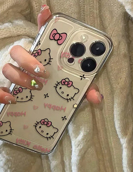 Sanrio Hello Kitty KT Head Bow Phone Case For iPhone 16 15 14 13 Pro Max 11 12 13 Pro X XR 7 8 Plus Cute Girl Y2K Creative Cover