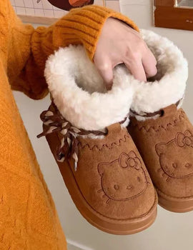 Sanrio Hello Kitty Snow Boots Anime Sanrio Women Y2k Snow Boots Cute Warm Cotton Shoes Kawaii Winter Non Slip Short Boot Gift
