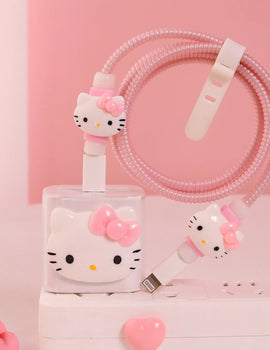 Sanrio Anime Anti Breaking Apple Data Cable Protective Case Mobile Phone 18/20W Charger Winding Rope Hello Kitty Decorative Gift