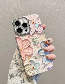 Luxury Flowers Glitter Laser Phone Case For iPhone 16 Pro Max 15 14 Plus 13 12 11 Diamond Soft Shockproof Lens protection Cover