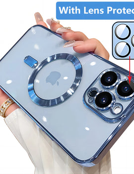 Magnetic Plating Case For iPhone 15 16 14 Plus 13 12 11 Pro Max Camera Lens Protector Glass For Magsafe Wireless Charger Cover