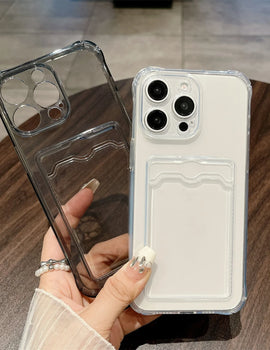 Shockproof Silicone Clear Case for iPhone 15 14 13 12 Mini 11 Pro XS Max X XR 6 6s 7 8 Plus Protection Back Card Pocket Cover