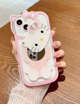 Hello Kitty iPhone Case For iPhone 16 15 14 13 Pro Max 11 12 13 Pro XR XS MAX 7 8Plus Girl Y2K Cover Kawaii KT Head Mirror Phone Case