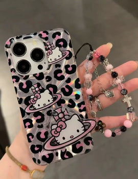 Sanrio Hello Kitty Bow Pink Lepard Print iPhone Case - Y2K Fashion