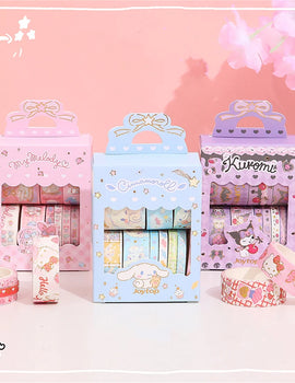 10Roll/Box Sanrio Kuromi Cinnamoroll Meloyd Tape Sticker Cute Cartoon Hello Kitty Handbook DIY Hot Stamping Stickers Kids Toys