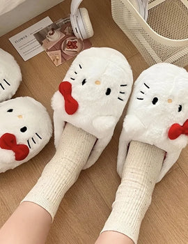Sanrio Plush Slippers Hello Kitty Kawaii Cute Student Autumn Winter Bedroom Soft Padded Plush Bedroom Aldult Shoes Girls Xmas