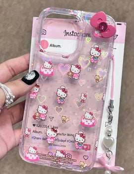 Sanrio Hello Kitty Bow Pink Lepard Print iPhone Case - Y2K Fashion