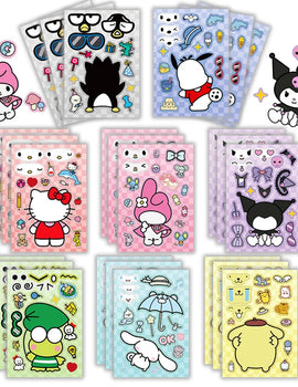 8pcs Cartoon Hello Kitty Kuromi Sanrio Mix Puzzle Anime Stickers Make a Face Assemble Game Decal Assemble Jigsaw Girl Toy Gift