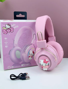Hello Kitty Bluetooth Headphones Sanrio Kuromi Cartoon Wireless Sports Earphones with LED Lights Gaming Headsets Noise Reduction