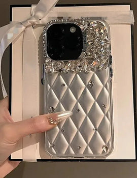 Glitter Silver Diamond Camera Protection Case for iPhone 16 11 12 13 14 15 Pro Max Plus Luxury Bling High-end Shockproof Cover