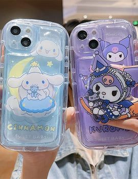 Sanrios Cinnamoroll with Bracket Phone Case for IPhone 16 15 14 13 12 11 Pro Max 7 8 Plus X XR XSMax Airbag Anti Fall Back Cover
