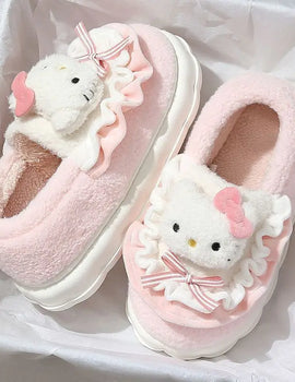 Hello Kitty Kuromi Melody Cosplay Anime Warm Shoes For Women KT Cartoon Slippers