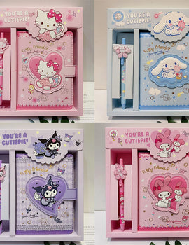 Sanrio Hello Kitty Notebook Gel Pens Kuromi Cinnamoroll Notepad Daily Weekly Agenda Planner Stationery Set Office School Supplie
