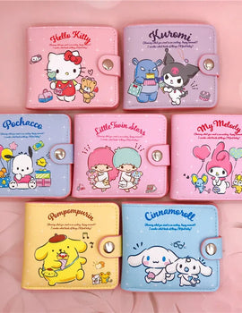 Kawaii Sanrio Pu Casual Money Bag Hello Kitty Cinnamoroll My Melody Kuromi Coin Purse Card Holder Wallet With Buttons