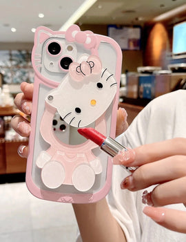 Hello Kitty iPhone Case For iPhone 16 15 14 13 Pro Max 11 12 13 Pro XR XS MAX 7 8Plus Girl Y2K Cover Kawaii KT Head Mirror Phone Case