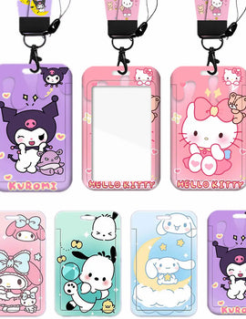Cartoon Sanrio Hello Kitty Lanyard Card Sleeve ID Card Holder Bus Subway Access Work Permit Card Neck Strap Hang Rope Lariat