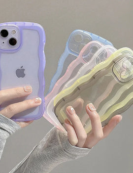 for iPhone 15 14 13 12 11 Pro Max Mini XS SE 7 8 Plus Case Cute Transparent Curly Wave Hybrid Shockproof Bumper Cover Soft Funda