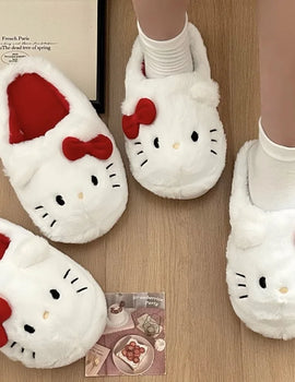 Sanrio Plush Slippers Hello Kitty Kawaii Cute Student Autumn Winter Bedroom Soft Padded Plush Bedroom Aldult Shoes Girls Xmas