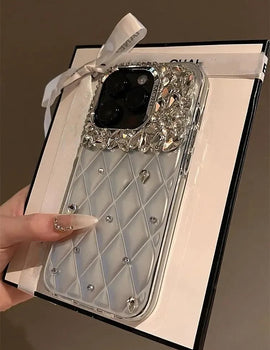 Glitter Silver Diamond Camera Protection Case for iPhone 16 11 12 13 14 15 Pro Max Plus Luxury Bling High-end Shockproof Cover