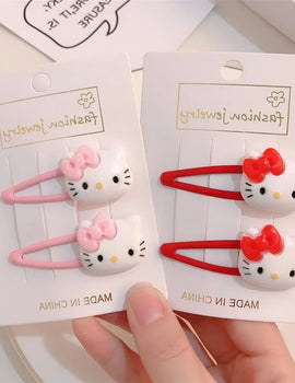 2pcs Sanrio Girl Hair Clip Kawaii Hello Kitty Cartoon BB Hair Clip Girl Hairs Accessories Headwear Bangs Clip Bow HairClips Gift