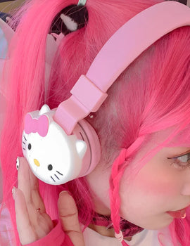 Hello Kitty Cute Bluetooth Headphone Wireless Headsets Anime Cartoon Stereo Headset Earphone With Mic Fashion Hottie Y2k Gifts