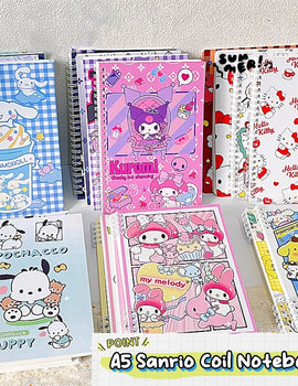 Kawaii Sanrio A5 Notebook Hello Kitty Cinnamonroll Kuromi My Melody Coil Notepads Daily Planner Book Line Book