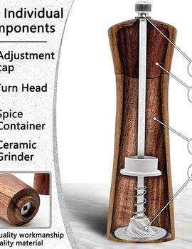 "FLYMUYU Acacia Wood Salt and Pepper Grinder – Adjustable Ceramic Spice Mill for Kitchen Cooking"