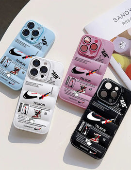 Fashion Street Sneakers Label Phone Case For iPhone 16 15 14 13 12 11 Pro Max X XR XSMAX 8 7 Plus Down Jacket Anti Fall Cover