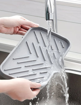 "Silicone Sink Tray with Drain – Soap, Sponge, and Scrubber Brush Storage Holder for Kitchen Countertop Organizer"