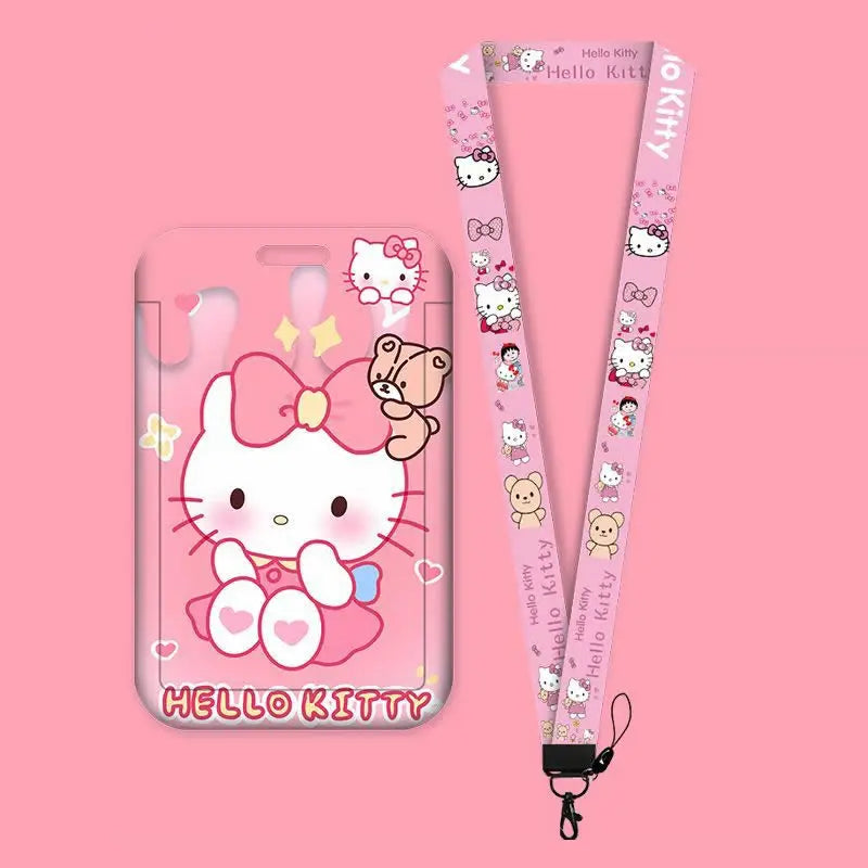Cartoon Sanrio Hello Kitty Lanyard Card Sleeve ID Card Holder Bus Subway Access Work Permit Card Neck Strap Hang Rope Lariat