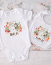 Personalized Matching Baby Bib & Romper Custom Name Animal Rainbow Printen Newborn Bibs Bodysuit Set Infant Shower Gift 2 Pcs