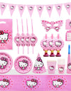 Anime Cartoon Characters Around Hello Kitty Theme Party Banner Decoration Kit Children's Birthday Party Invitation Card