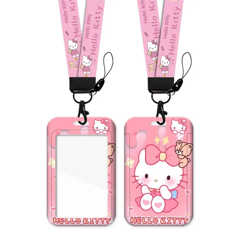 Cartoon Sanrio Hello Kitty Lanyard Card Sleeve ID Card Holder Bus Subway Access Work Permit Card Neck Strap Hang Rope Lariat