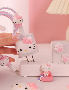 Sanrio Anime Anti Breaking Apple Data Cable Protective Case Mobile Phone 18/20W Charger Winding Rope Hello Kitty Decorative Gift