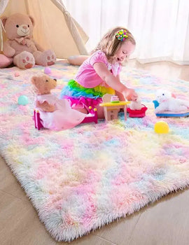 "Colorful Rainbow Girls' Carpet for Bedroom & Living Room – Soft, Large, Cute Area Rug for Kids' Room & Bedside"