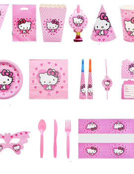 Anime Cartoon Characters Around Hello Kitty Theme Party Banner Decoration Kit Children's Birthday Party Invitation Card