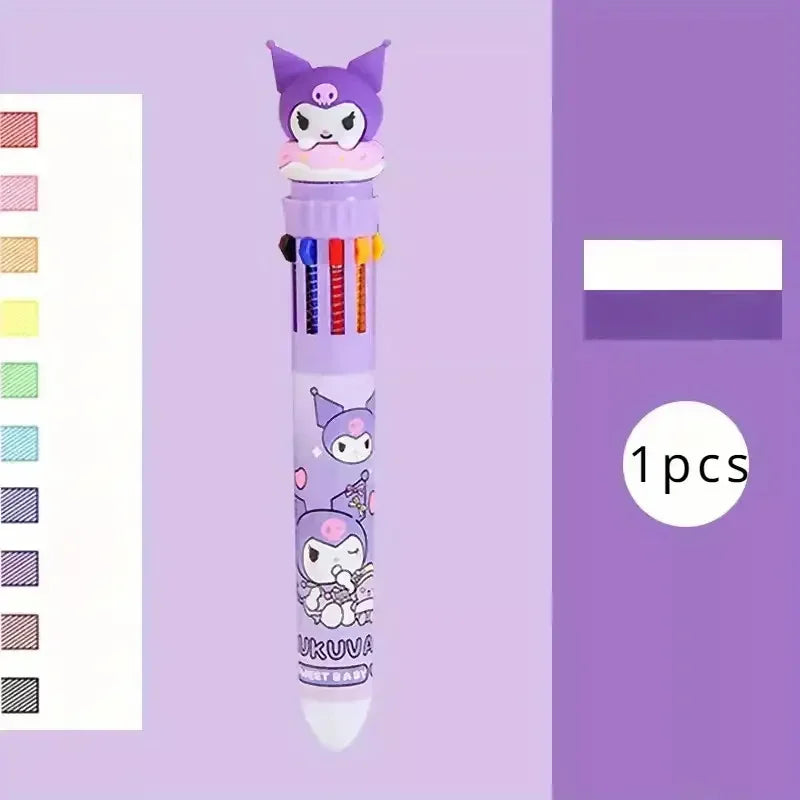 Sanrio Cartoon Ballpoint Pen 1/6pcs Kuromi Hello Kitty Cinnamoroll 10 Color 0.7 School Student Stationery Draw Wrirte Mark Pen