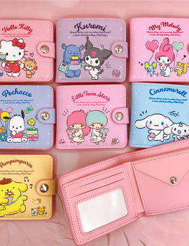 Kawaii Sanrio Pu Casual Money Bag Hello Kitty Cinnamoroll My Melody Kuromi Coin Purse Card Holder Wallet With Buttons