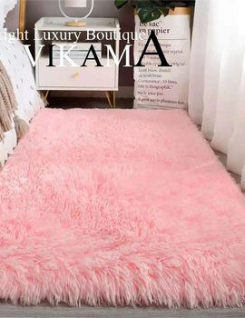 "VIKAMA Soft Silk Pink Carpet – Stylish Washable Rug for Teenage Bedroom & Living Room Decor"