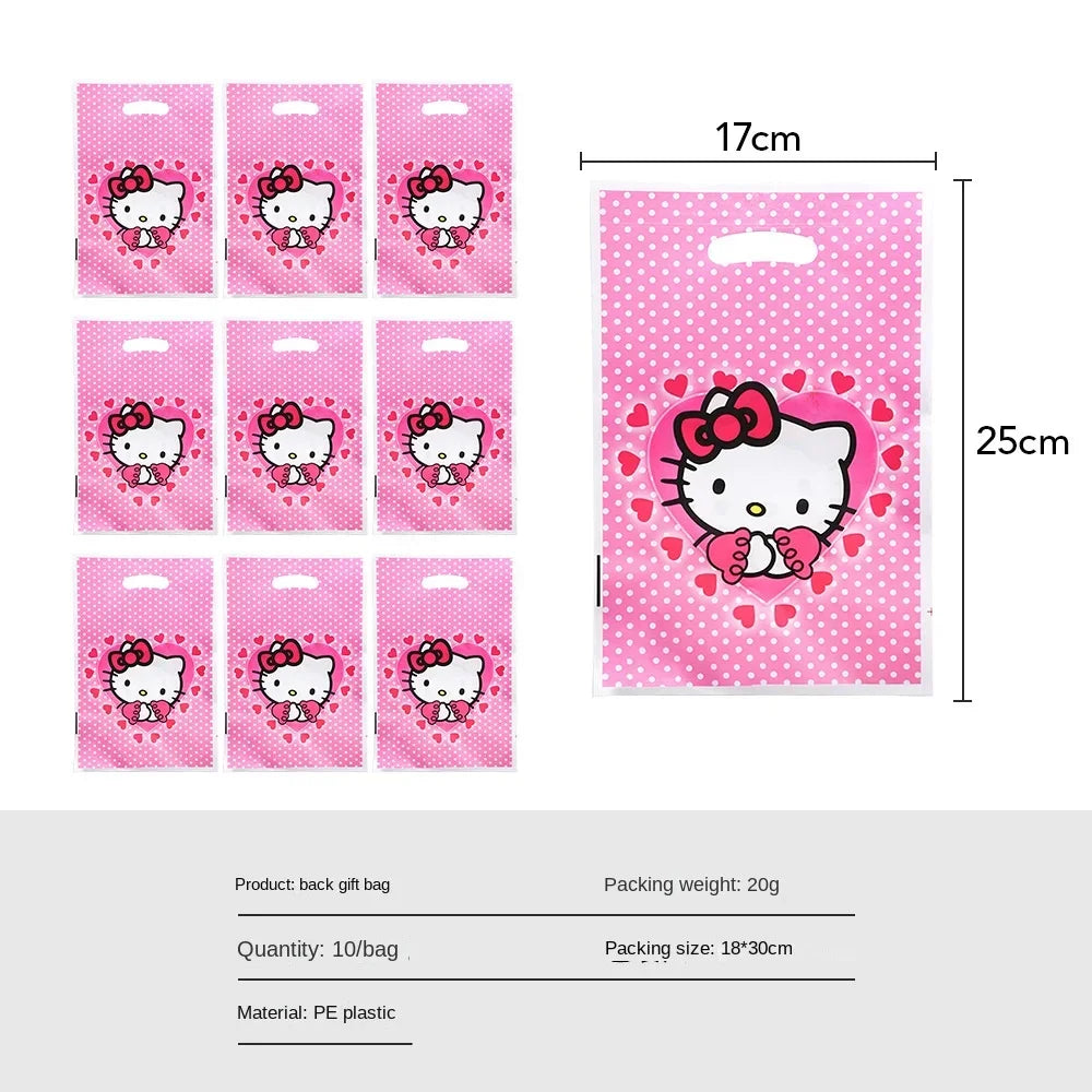 Anime Cartoon Characters Around Hello Kitty Theme Party Banner Decoration Kit Children's Birthday Party Invitation Card