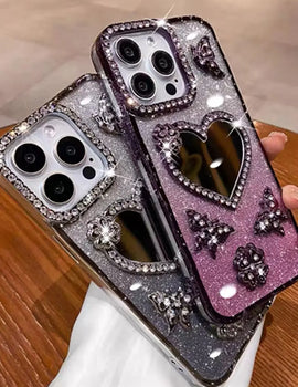 Luxury Electroplate  Butterfly Diamond mirror Phone Case For IPhone 16 15 14 13  Pro Max Transparent Glitter Back Cover