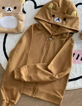 "HOUZHOU Y2K Harajuku Streetwear Hoodie for Women – Japanese Style Kawaii Cartoon Print Zipper Sweatshirt, Cute Soft Girl 2024 Fashion"