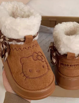 Sanrio Hello Kitty Snow Boots Anime Sanrio Women Y2k Snow Boots Cute Warm Cotton Shoes Kawaii Winter Non Slip Short Boot Gift